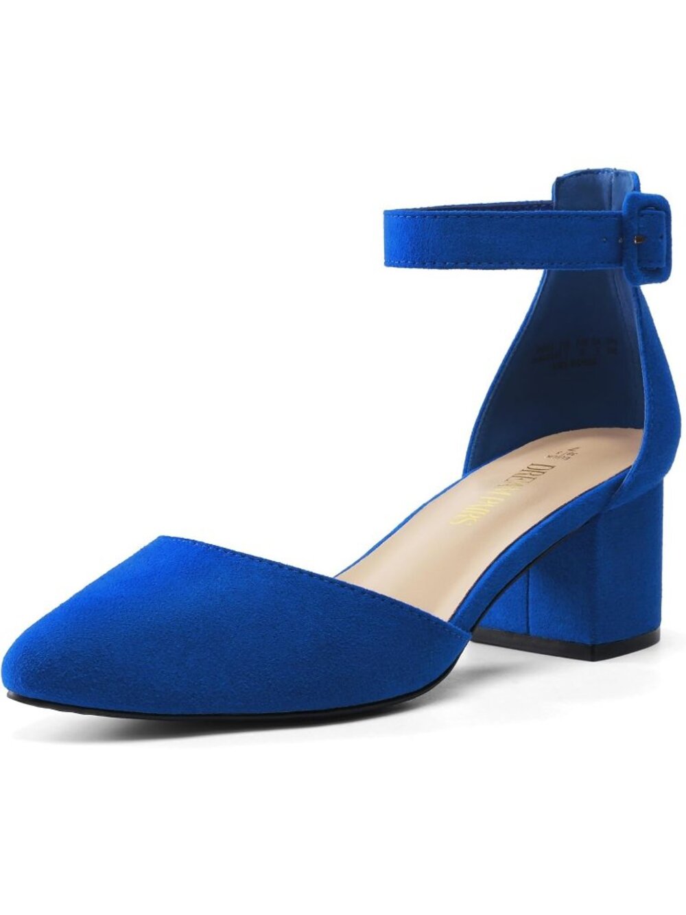 Women's Royal Blue ANNEE Closed Toe Chunky Block Heels Ankle Strap Pumps Shoes